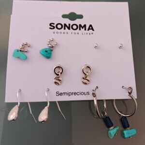 SONOMA 5pc SET Southwest Silver Semiprecious Stone Drop/Hoop/Stud Earrings**NEW!
